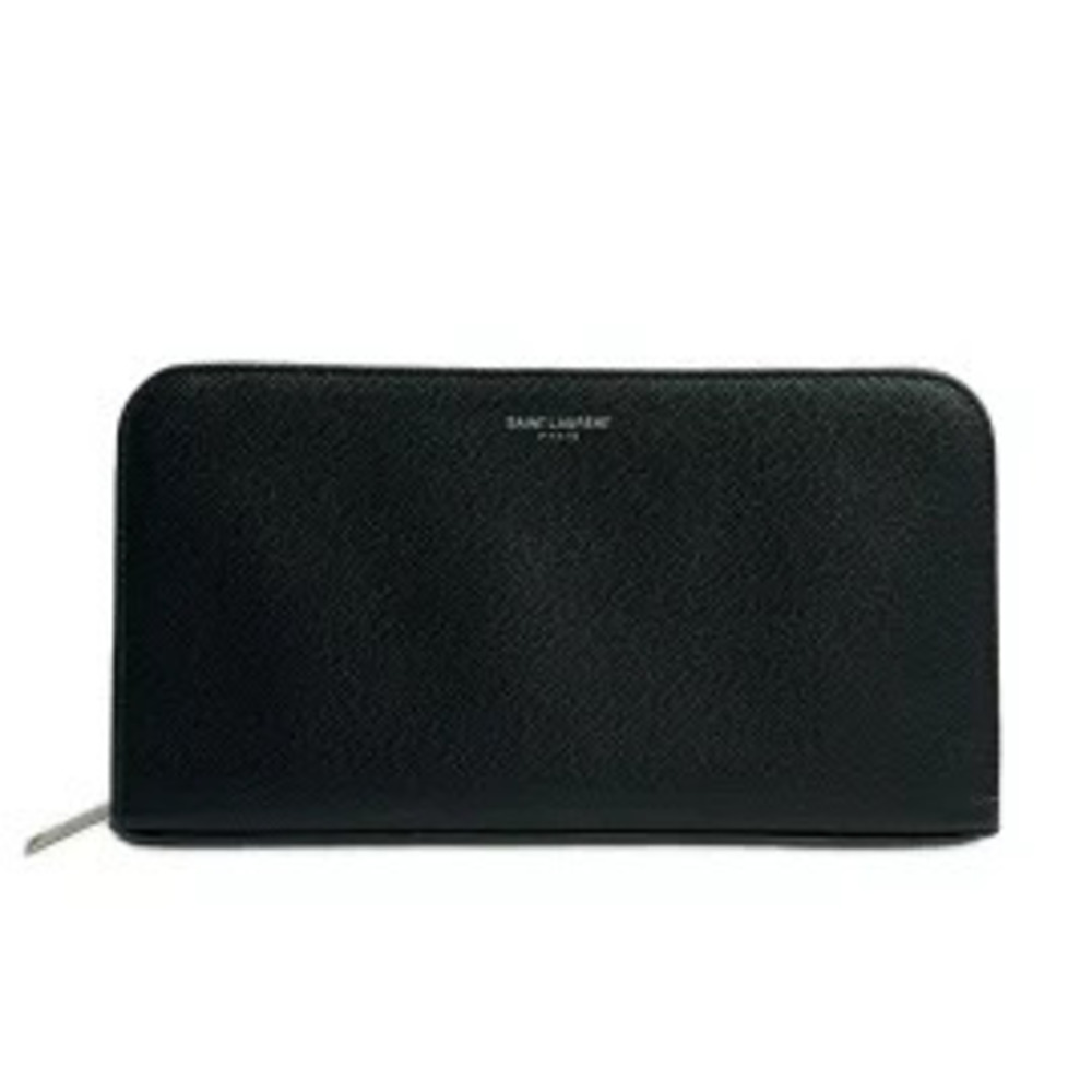 SAINT LAURENT PARIS Long Wallet Round Zipper Nero Black Leather